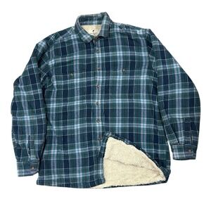 Lee Valley Ireland Sherpa Lined Flannel Shirt Mens XL Blue Plaid Shacket Grandpa